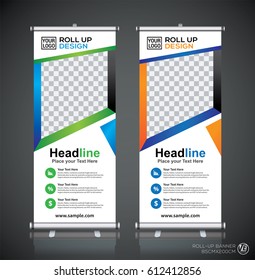 Roll up brochure flyer banner design template, abstract background, pull up design, modern x-banner, rectangle size.