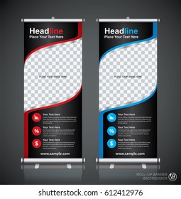 Roll Up Brochure Flyer Banner Design Template, Abstract Background, Pull Up Design, Modern X-banner, Rectangle Size.