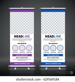 Roll up brochure flyer banner design template, abstract background, pull up design, modern x-banner, rectangle size.
