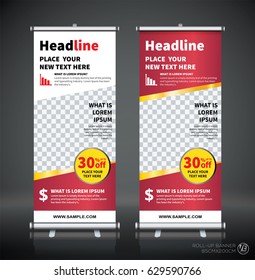 Roll up brochure flyer banner design template, abstract background, pull up design, modern x-banner, rectangle size.