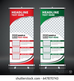 Roll up brochure flyer banner design template, abstract background, pull up design, modern x-banner, rectangle size.
