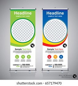Roll up brochure flyer banner design template, abstract background, pull up design, modern x-banner, rectangle size.