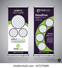 Roll up brochure flyer banner design template, abstract background, pull up design, modern x-banner, rectangle size.