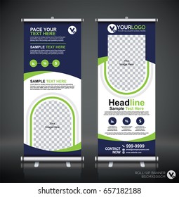 Roll up brochure flyer banner design template, abstract background, pull up design, modern x-banner, rectangle size.