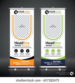 Roll up brochure flyer banner design template, abstract background, pull up design, modern x-banner, rectangle size.