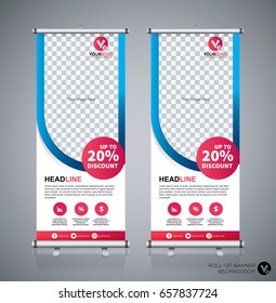 Roll up brochure flyer banner design template, abstract background, pull up design, modern x-banner, rectangle size.