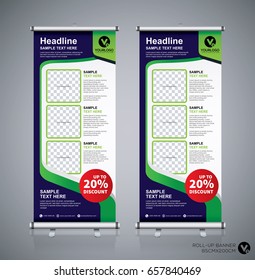 Roll up brochure flyer banner design template, abstract background, pull up design, modern x-banner, rectangle size.