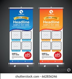 Roll up brochure flyer banner design template, abstract background, pull up design, modern x-banner, rectangle size.