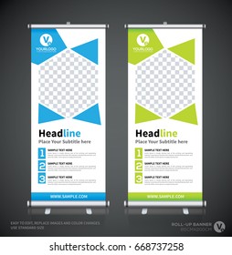 Roll up brochure flyer banner design template, abstract background, pull up design, modern x-banner, rectangle size.