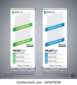 Roll up brochure flyer banner design template, abstract background, pull up design, modern x-banner, rectangle size.