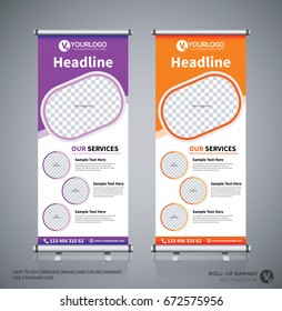 Roll up brochure flyer banner design template, abstract background, pull up design, modern x-banner, rectangle size.