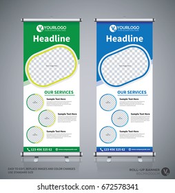 Roll up brochure flyer banner design template, abstract background, pull up design, modern x-banner, rectangle size.