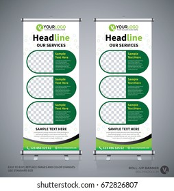Roll up brochure flyer banner design template, abstract background, pull up design, modern x-banner, rectangle size.