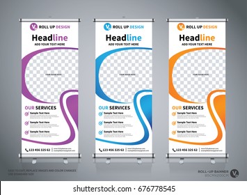 Roll up brochure flyer banner design template, abstract background, pull up design, modern x-banner, rectangle size.