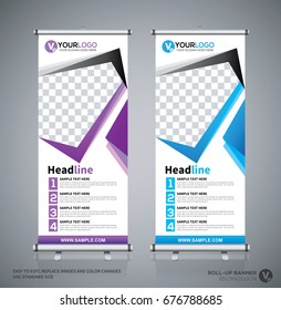 Roll up brochure flyer banner design template, abstract background, pull up design, modern x-banner, rectangle size.