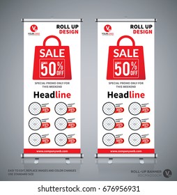 Roll up brochure flyer banner design template, abstract background, pull up design, modern x-banner, rectangle size.