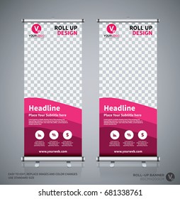 Roll up brochure flyer banner design template, abstract background, pull up design, modern x-banner, rectangle size.