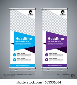 Roll up brochure flyer banner design template, abstract background, pull up design, modern x-banner, rectangle size.