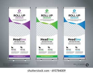 Roll up brochure flyer banner design template, abstract background, pull up design, modern x-banner, rectangle size.