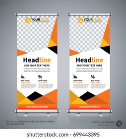 Roll up brochure flyer banner design template, abstract background, pull up design, modern x-banner, rectangle size.