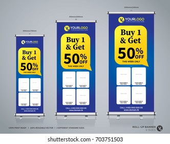Roll up brochure flyer banner design template, abstract background, pull up design, modern x-banner, rectangle size.