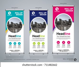 Roll up brochure flyer banner design template, abstract background, pull up design, modern x-banner and flag-banner, rectangle size.