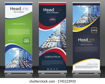 Roll up brochure flyer banner wave design template vector, abstract background, modern x-banner, rectangle size. modern illustration.