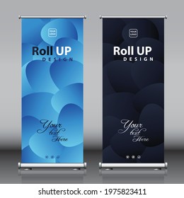 Roll up brochure flyer standee banner design template vector. Abstract bubbles blobs pattern background. modern x-banner