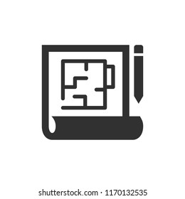 roll with building plan monochrome icon