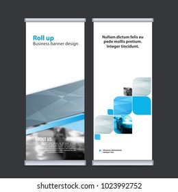 Roll up business banner design vertical template vector.