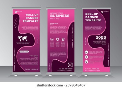 roll up business banner design, vertical template, cover presentation background, modern publication x-banner and flag-banner, roll up banner stand, pull up banner, Vector eps 10