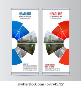 Roll up business banner design vertical template vector.