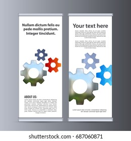 Roll up business banner design vertical template vector.