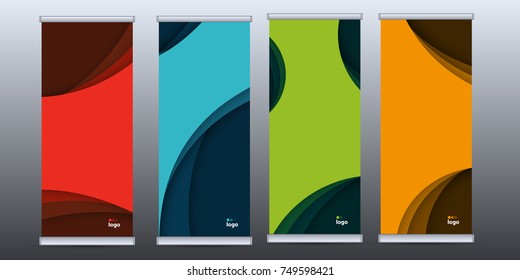 Roll up business banner design vertical template vector.