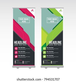 Roll up business banner design vertical template vector, cover presentation abstract geometric background. Layout in rectangle size.