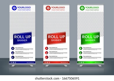 Roll up business banner vertical template vector design, abstract modern geometric background, rectangle size. EPS 10