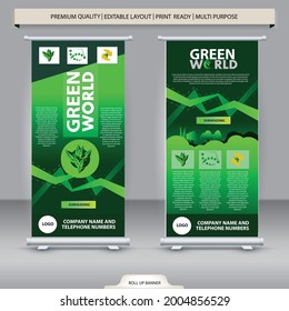 Roll up business brochure flyer banner design vertical template vector, cover presentation abstract geometric background, modern publication x-banner and flag-banner, Green, agriculture, eco 