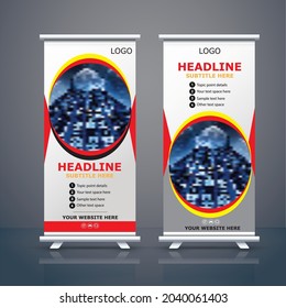Roll up business brochure flyer banner design, advertisement, pull up, polygon background, vector illustration, business flyer, display, x-banner, flag-banner, infographics, presentation