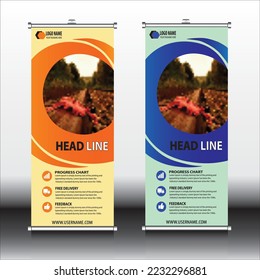 Roll up business brochure flyer banner design vertical template vector, cover presentation abstract geometric background, modern publication x-banner and flag-banner, layout in rectangle size.