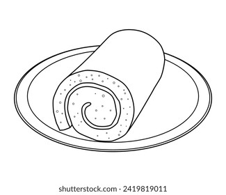 Roll Cake Cartoon Vector Illustration BW