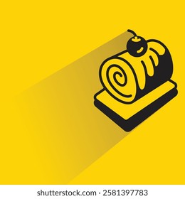 roll cake icon with drop shadow on yellow background