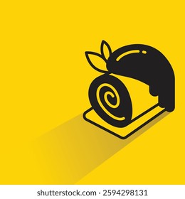 roll cake icon with drop shadow on yellow background