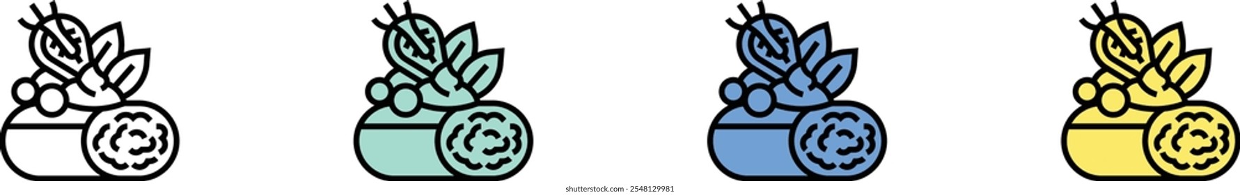 roll cake icon. Outline, Green, Blue and Yellow Style Design Isolated On White Background