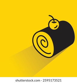 roll cake icon with shadow on yellow background