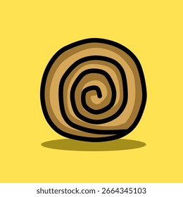 Roll cake illustration vector with yellow background, food packaging, menu illustration hand drawn print ads, food business, cafe