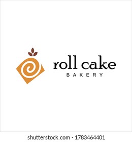 Roll Cake Logo Design Bakery Vector, Pastry Shop Bake Food Graphic Element