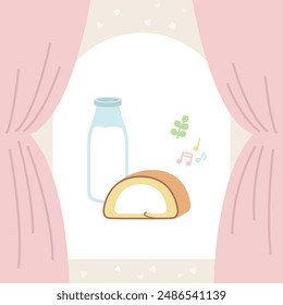 Roll cake and milk between the curtains.
