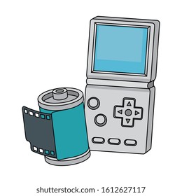 roll camera with video game handle nineties style vector illustration design