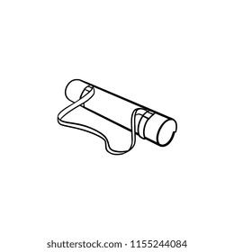 Roll of camping or fitness carpet. Comfortable exercises, hiking mat, sport rug equipment, yoga carpet concept. Vector sketch illustration for print, web, mobile and infographics on white background.