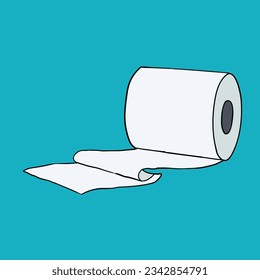 A roll of cartoon toilet paper hand-drawn isolated on a blue background. Flat design. Vector illustration.